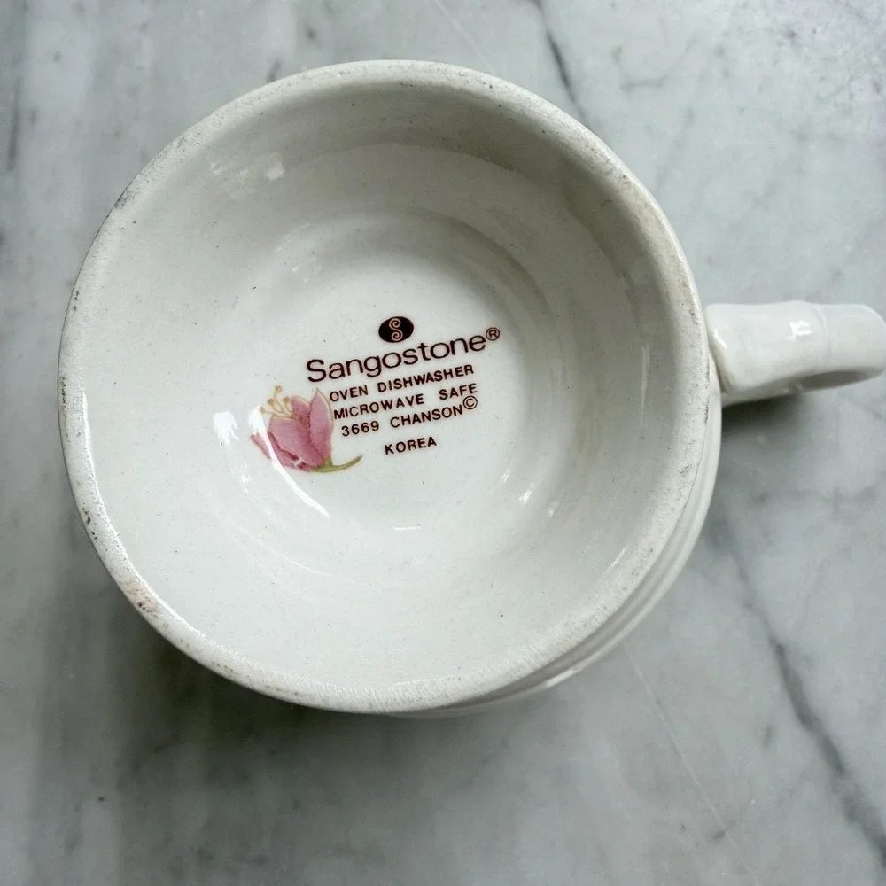 Sangostone Sango Chanson Footed Coffee Cups Tea Cups (6) Gray Green Peach #3669